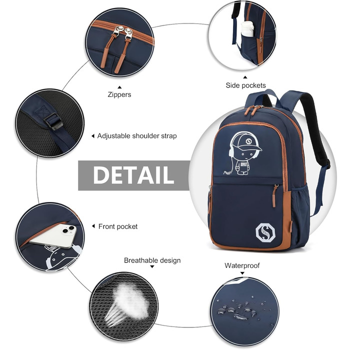 KONO Рюкзак для школи 3-в-1: рюкзак, сумка через плече, пенал. Підходить для ноутбука 15.6