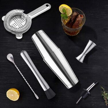 Набір для коктейлів 10 предметів з нержавіючої сталі: шейкер, міксер, дерев'яна підставка, аксесуари бармена (мірний стакан, ложка, наливка) для приготування напоїв вдома, барі, на вечірці