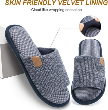 Чоловічі домашні капці GOEWY з ефектом пам'яті (Memory Foam), м'які та протиковзкі пантофлі з відкритим носком для дому та вулиці, темно-сині, розмір 40/41.5 EU