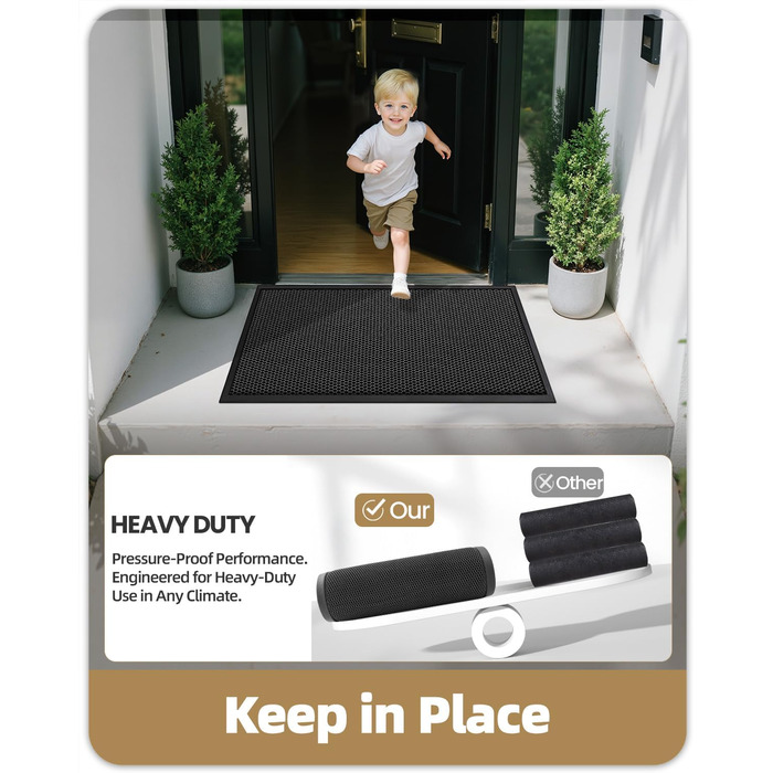 Килимок для дому та вулиці COLOR&GEOMETRY 43x76 см - антиковзаюча, легко миється, для входу, сірий/чорний