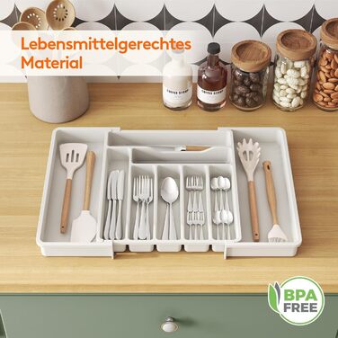 Органайзер для столових приборів Lifewit в шухляду, розсувний, пластиковий, білий 33-57 x 38 x 5 см