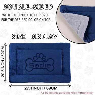 Персоналізована килимок для собак, індивідуальне собаче ліжко для вольєру, миється, килимок для сну домашніх тварин, подарунок для любителів собак та котів (69x52 см, блакитний)