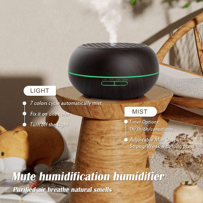 Дифузор аромату Simpeak 550мл, ультразвуковий дифузор для ефірних олій з дерева, зволожувач повітря з дистанційним керуванням (темно-коричневий)