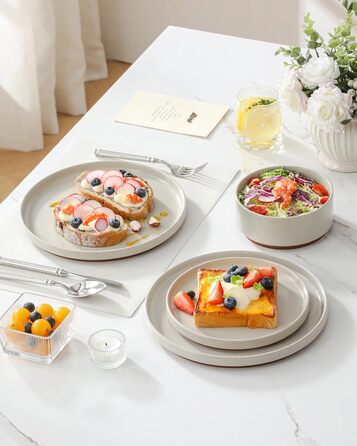 MALACASA Набір посуду з каменю 6 осіб, 18 предметів: тарілки, миски, керамічний сервіз з глазур'ю 