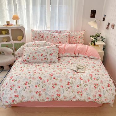 Блискуча постільна ковдра Bunt Blumen з бавовни 100x135 см, рожево-біле забарвлення, для дітей, з квітковим малюнком, комплект (ковдра + 1 подушка)