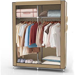 INTIRILIFE Folding Wardrobe 108x170x45 cm in - Fabric wardrobe with zipper and clothes rail, side pocket and compartments - Shelf unit, metal frame, storage (Crème Beige)