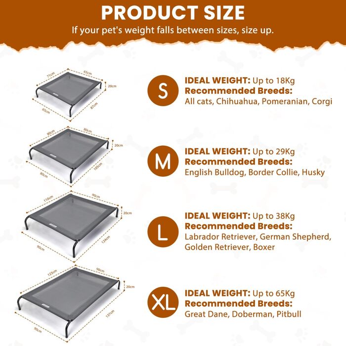 Зручне лежак для собак Nobleza Hundeliege Outdoor, сірий, M, 105x80x20 см - для відпочинку на вулиці, кемпінгу, з підняттям, з підстилкою