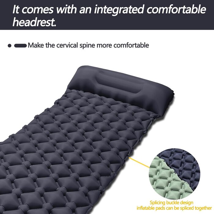 Надувна ізомат для кемпінгу Isomatte, Ultraleicht: легка, самонадувна матрац для відпочинку на природі, у наметі, на пляжі. З насосом та подушкою (Marineblau)