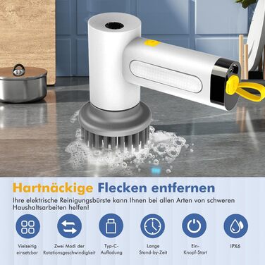Electric Cleaning Brush, Spin Scrubber for Bathroom and Grout, Cleaning Brush for Household with 5 Brush Heads, 2 Modes Perfect for Deep Cleaning of Tiles, Kitchen, Grills, Glass, and Tires - LED Display