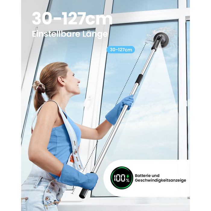 Електрична щітка для чищення Leebein Spin Scrubber: водонепроникна (IPX7), з телескопічною ручкою, 7 насадками та 2 швидкостями для ванної, підлоги та кухні, чорна
