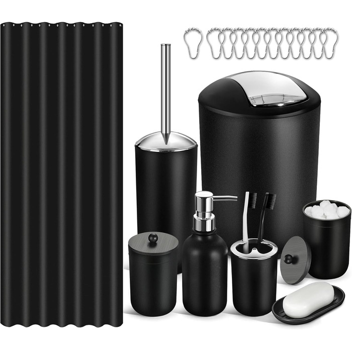 Комплект для ванної кімнати 20 предметів: шторка для душу, гачки, аксесуари (смітник)