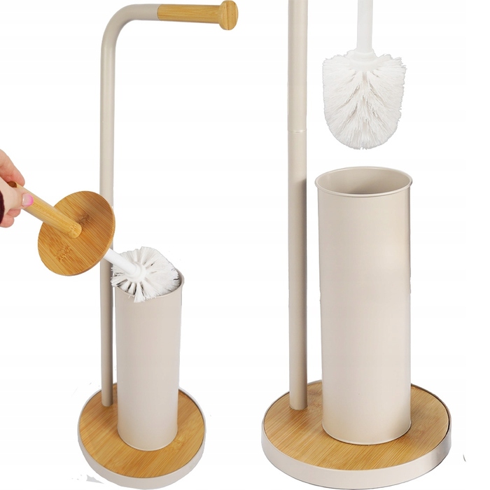 Стильний тримач для туалетного паперу з ергорегічним йоржиком для унітаза, бежевий бамбук та сталь