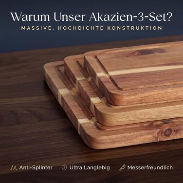 Набір дощок для нарізки Deer & Oak з акації, 3 шт. з підставкою та олією для догляду (250 мл), FSC-сертифікована деревина
