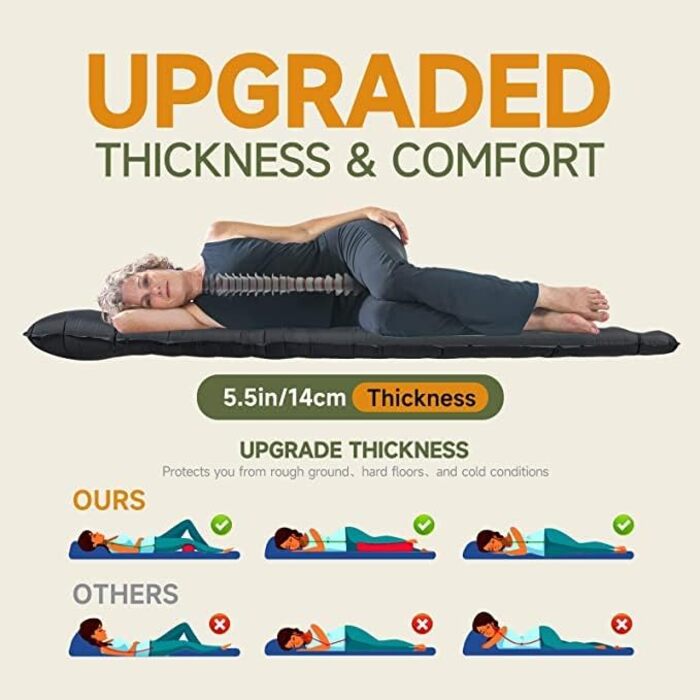 Bluever Self-Inflating Camping Mat with Foot Pump, 14cm Thick Sleeping Pad - Outdoor, Hiking, Travel Mat with Pillow