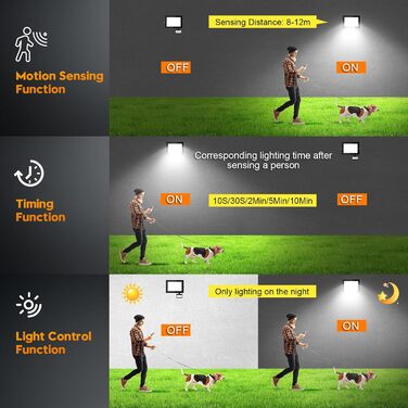 papasbox 2-Piece 100W LED Floodlights with Motion Sensor and Light Sensor | Outdoor Floodlights/Spotlights with Remote Control | 6500K Cold White IP66 Waterproof Floodlight for Garden, Garage, Sports Field