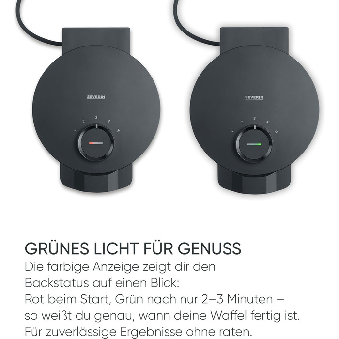 Severin Black Line Heart Waffle Maker - PFAS-Free Coating, Indicator Light, Cord Storage, 1000W - WA 2117