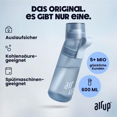 Пляшка для води air up 600 мл з аромат-подушечками, синя, для школи, спорту, з трубочкою, підходить для дітей, без цукру, сумісна з газованою водою
