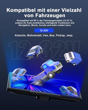 Бездротовий 8,1'' CarPlay дисплей Avylet з IPS-екраном, IP67 камерою заднього виду, GPS-навігацією, Bluetooth 5.0, Mirror Link, FM/AUX, для Android Auto та Apple CarPlay