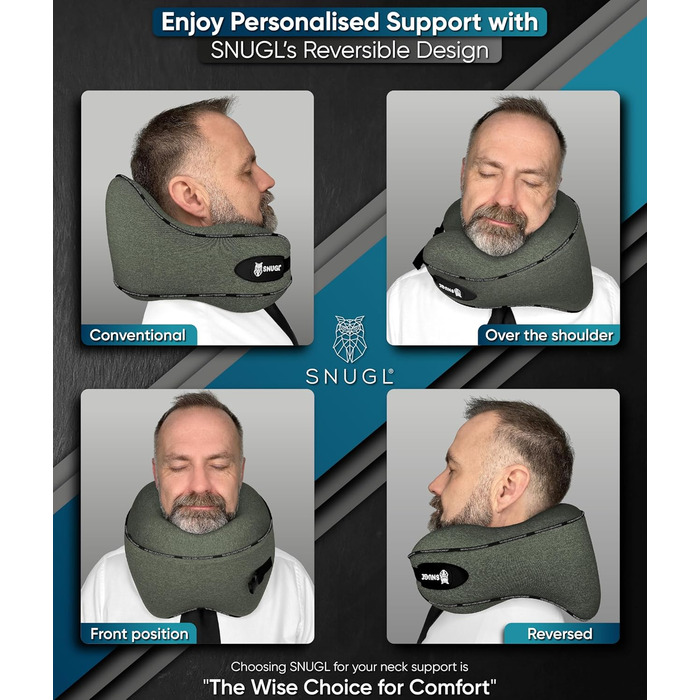 Подушка для шиї SNUGL з піною з пам'яті, миюча та регульована | М'яка подушка для шиї для подорожей на літаку, автомобілі та в дорогу | Подушка-вирязка для шиї, Neck Travel Pillow (дорослий, маленький, світло-зелений)