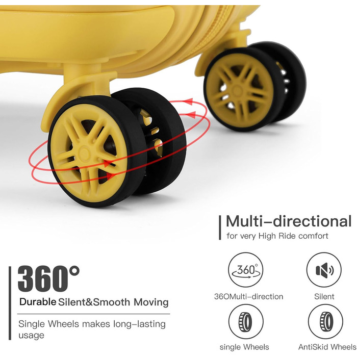 Жовтий валіза KONO середнього розміру 62см з 4 колесами та TSA замком (62x43x26см)