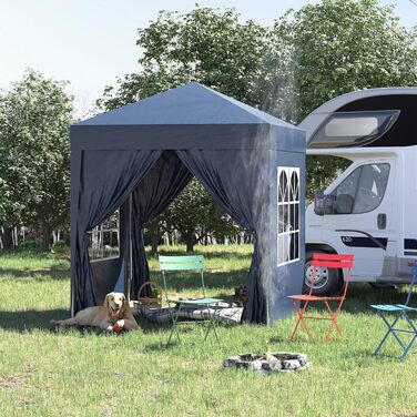 Outsunny 2x2m (6.5 x 6.5ft) Waterproof Pavilion, Pop-up Folding Canopy with 4 Side Walls, Drainage Holes Windows, Foldable Party Tent UV 30+, Garden Tent with Carrying Bag, Garden Pavilion for Patio, White (Blue)