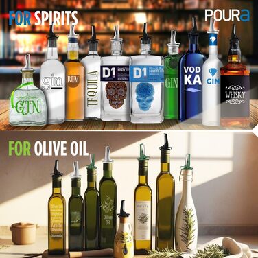 Виливники для спиртних напоїв та оливкової олії з герметичними кришками. Набір 2 шт. з адаптерами. Нержавіюча сталь, чорний колір.