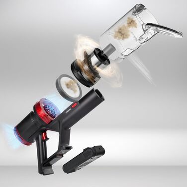 Акумуляторний пилосос LEHMANN 3-в-1: бездротовий, з HEPA-фільтром, LED-щіткою, для прибирання шерсті тварин, килимів та авто. Час роботи: 45 хв, об'єм контейнера: 1,8 л.