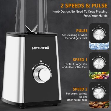 Міксер-блендер Kitkanis 3-в-1: 800W, 3 швидкості, пляшки 600ml та чаша 300ml для льоду, фруктів, овочів, горіхів