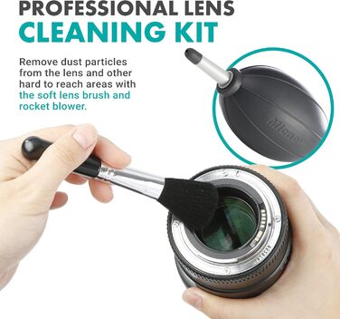 Набір для чищення DSLR камери Movo з 10 щітками для сенсора APS-C, рідина для чищення сенсора, повітряний пилосос Rocket, олівець для лінз, м'яка щітка, 2 мікрофібрових тканинок малого та 2 великого розміру, та сумка для зберігання