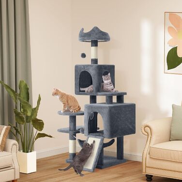 Котячий комплекс YITAHOME XXL з сизалевими стовпцями, 3 платформами, 2 хованками, гамаком, іграшками та когтеточкою, 137 см (темно-сірий)
