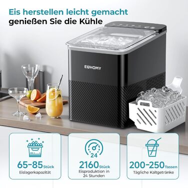 EUHOMY Ice Maker Machine - Compact Design, 12KG/24H Production, Automatic Cleaning, Smart Alerts, Transparent Lid
