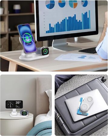 Портативна зарядная станція 3-в-1 для Apple Watch та iPhone з MagSafe, сумісна з iPhone 17, 16, 15, 14, 13, 12, AirPods Pro (біла)