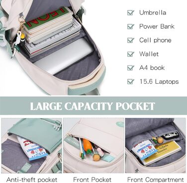 Дитячий рюкзак для школи: водонепроникний, нейлон, кілька відділень, легкий, для дівчаток та хлопчиків, для подорожей та спорту (зелений)