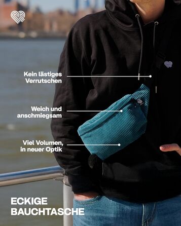 Чоловіча та жіноча поясна сумка PP-Berlin з корду, ручної роботи, веганська, 3 відділення, Made in Germany, для повсякденного використання, можна носити як через плече (Petrol)