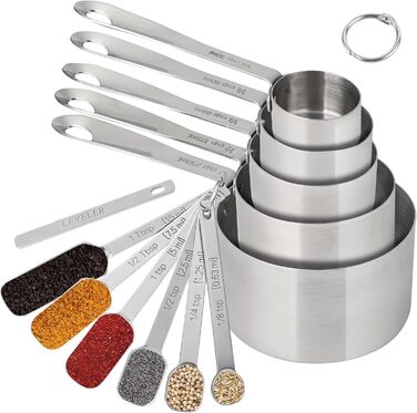 IFFMYJB Measuring Cups and Spoons 11-Piece Set, 5 Stainless Steel Nesting Measuring Cups, 6 Measuring Spoons, Metal Measuring Spoons and Cups for Dry or Wet Ingredients During Cooking & Baking