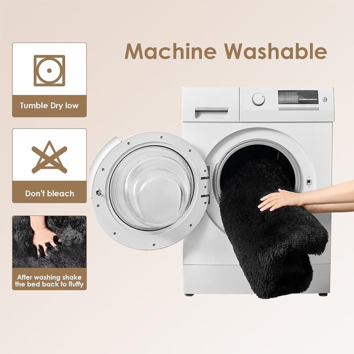 М'яке ліжко для собак EHEYCIGA, 60x45 см, чорне, з довгим плюшем, миється, не слизьке