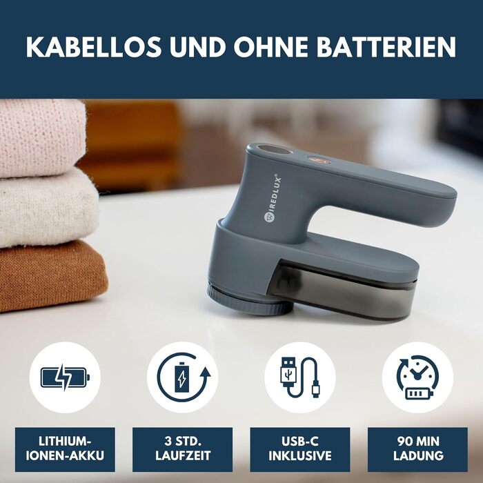 Електричний видалення ворсу та котушок для одягу Glacier – портативний прилад з 3 швидкостями та LED-дисплеєм, USB-зарядка, подвійний захист