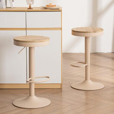 Kidol Adjustable Height Bar Stools 2-Pack - 360° Swivel, Round Wood Seat, Metal Frame - Kitchen/Bar/Living Room Stools