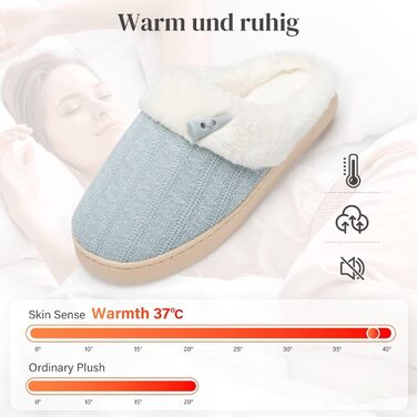 Домашні тапочки NineCiFun для жінок, зимові, теплі, зручні, з м'якою піною пам'яті, з антиковзкою підошвою, для дому, блакитні, 38/39 EU
