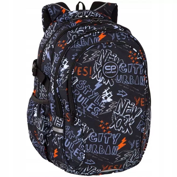 Великий багатокамерний шкільний рюкзак CoolPack чорний зі світловідбиваючими елементами