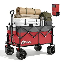 Універсальний візок Sekey XXL Plus 200L/200кг: Складаний, гальмівний, позашляховий, червоно-сірий, колеса 10 см