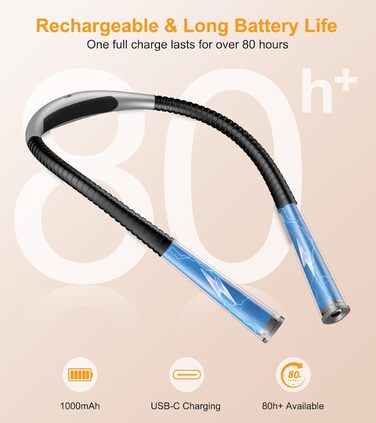 Світлодіодна лампа Gritin для читання на шиї, настільна/нічна, 4 кольори, 5 режимів яскравості, регулювання, захист очей, акумулятор 80 годин, гнучкий кріплення, ергономічне читання для ліжка/в'язання/рукоділля сірого кольору