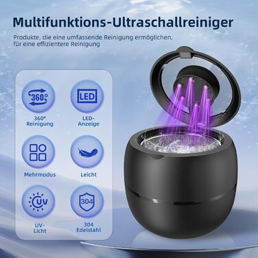 Ультразвукова очищувачка 48000 Гц, 210 мл, з цифровим таймером, 6 UV-лампами, 4 режими для зубних протезів, ретейнерів, алайнерів, протезів, кап, ювелірних виробів