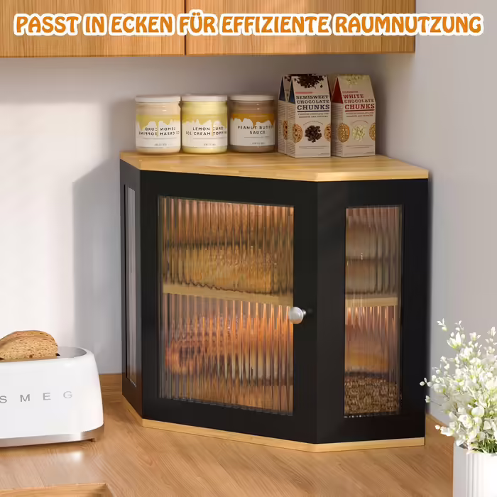 EXABANG Bread Box Corner Bamboo Corner Bread Box Bread Storage Box with 2 Tiers, Wooden Bread Container Bread Storage Food-Safe, Easy to Clean Bread Box 32x32x35cm