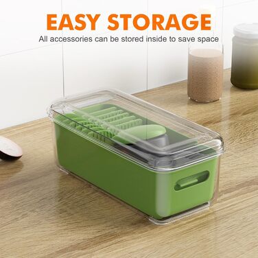 Ibergrif M521 - Набір для нарізки овочів 6-в-1, подрібнювач, кубики, слайси, 1200 мл, без BPA, для миття в посудомийній машині, чорно-зелений