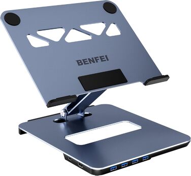 Алюмінієва підставка для ноутбука BENFEI з USB-C 6-в-1 док-станцією, HDMI 4K 60Гц, 4xUSB 3.0, Power Delivery 100Вт, сумісна з MacBook Pro/Air, iPad Pro, XPS, ThinkPad