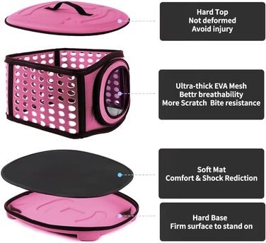 Складана переноска для котів та маленьких собак, рожева переноска-сумка для тварин з м'яким матом