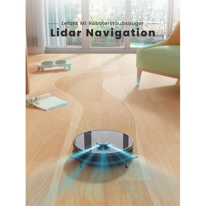 Робот-пилосос Lefant M1 з лазерною навігацією, функцією миття, 5500Pa, 8 зон заборони, керування через додаток/Alexa, для твердих підлог та шерсті тварин