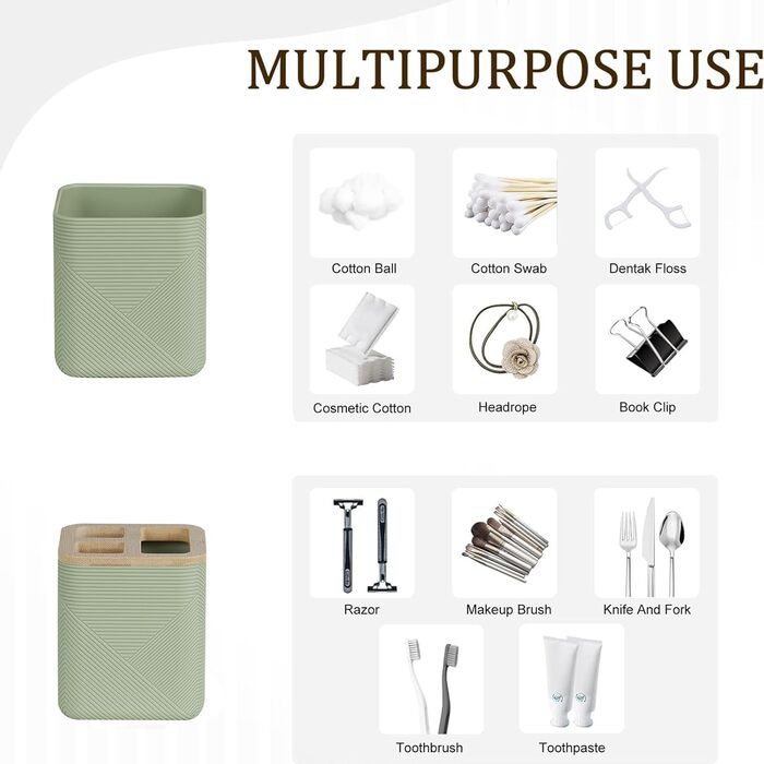 CERBIOR Набір аксесуарів для ванної кімнати, 6 шт., бамбуковий набір для ванної, з дозатором для мила, тримачем для зубних щіток, стаканчиком для зубних щіток, мильничкою для декоративного столу та подарунком для дому (зелений)