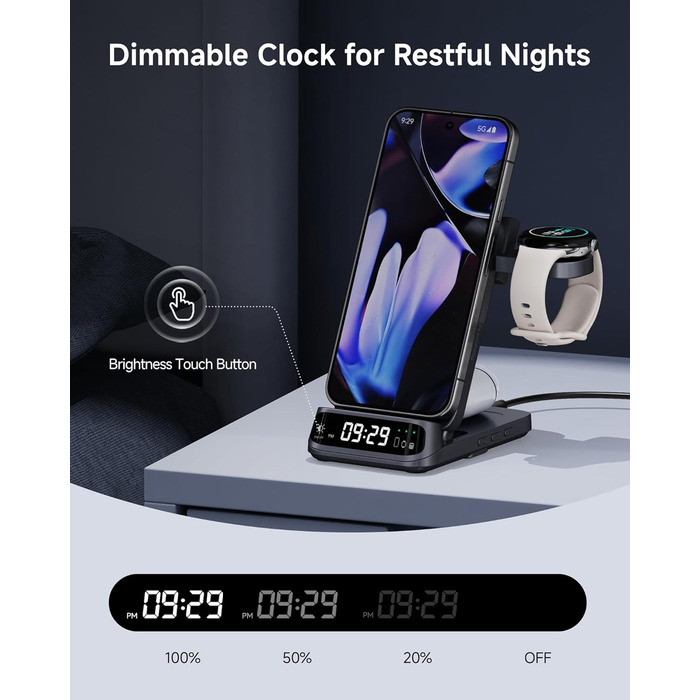 Бездротова зарядка SwanScout для Google Pixel 9 Pro Fold/9a/9/Fold/8/7/6, Pixel Watch 3/2, Fitbit Versa 4/3 (708G2, без адаптера)